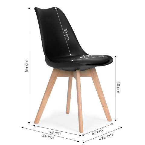 Komplet 4 krzeseł do salonu jadalni z poduszką ekoskóra Czarne ModernHome Komplet 4 krzeseł do salonu jadalni z poduszką ekoskóra Czarne ModernHome