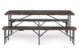 Zestaw cateringowy stół bankietowy 180 cm + 2 ławki brąz ModernHome