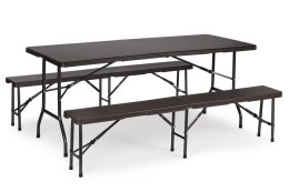 Zestaw cateringowy stół bankietowy 180 cm 2 ławki ratan brąz ModernHome