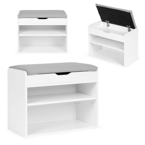 Szafka na buty z otwieranym siedziskiem 2 półki biała ModernHome Szafka na buty z otwieranym siedziskiem 2 półki biała ModernHome