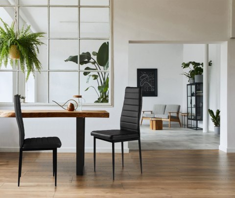 Zestaw krzeseł do jadalni salonu z ekoskóry 4 sztuki wysokie oparcie czarne ModernHome Zestaw krzeseł do jadalni salonu z ekoskóry 4 sztuki wysokie oparcie czarne ModernHome