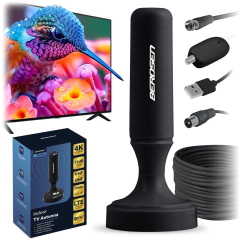 Antena wewnętrzna 360 stopni TV ultra HD 4K Berdsen BD-956 czarna Antena wewnętrzna 360 stopni TV ultra HD 4K Berdsen BD-956 czarna