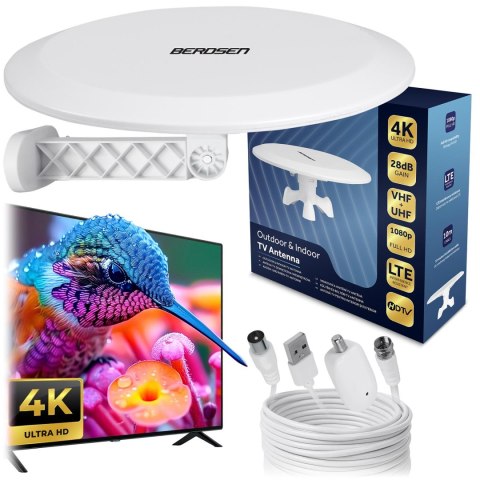Antena wewnętrzna zewnętrzna TV ultra HD 4K Berdsen BD-955 biała Antena wewnętrzna zewnętrzna TV ultra HD 4K Berdsen BD-955 biała