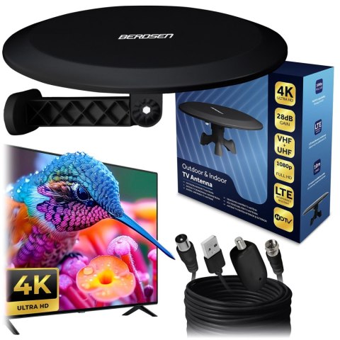 Antena wewnętrzna zewnętrzna TV ultra HD 4K Berdsen BD-955 czarna Antena wewnętrzna zewnętrzna TV ultra HD 4K Berdsen BD-955 czarna