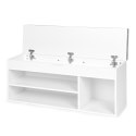 Szafka na buty z szarą poduszką i otwieranym siedziskiem 3 półki biała ModernHome
