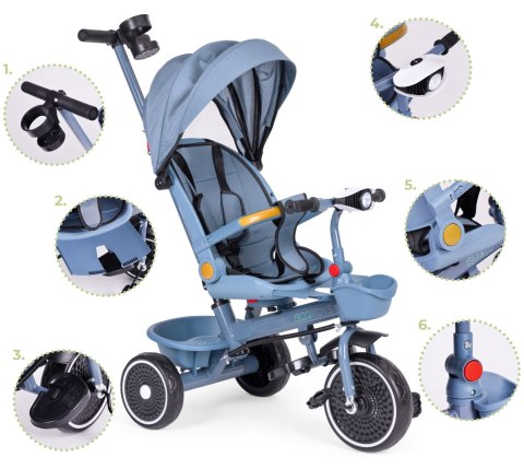 Rowerek trójkołowy spacerówka 2w1 obracane siedzisko składany daszek niebieski ECOTOYS Rowerek trójkołowy spacerówka 2w1 obracane siedzisko składany daszek niebieski ECOTOYS