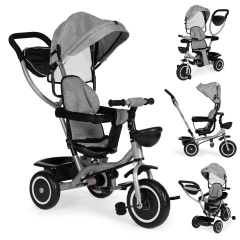 Trójkołowy rowerek spacerówka 2w1 obracane siedzisko składany daszek szary ECOTOYS Trójkołowy rowerek spacerówka 2w1 obracane siedzisko składany daszek szary ECOTOYS