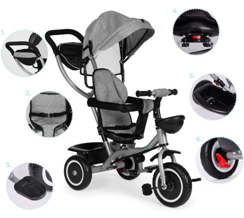 Trójkołowy rowerek spacerówka 2w1 obracane siedzisko składany daszek szary ECOTOYS Trójkołowy rowerek spacerówka 2w1 obracane siedzisko składany daszek szary ECOTOYS
