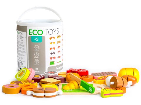 Drewniane jedzenie do krojenia 23 sztuki ECOTOYS Drewniane jedzenie do krojenia 23 sztuki ECOTOYS
