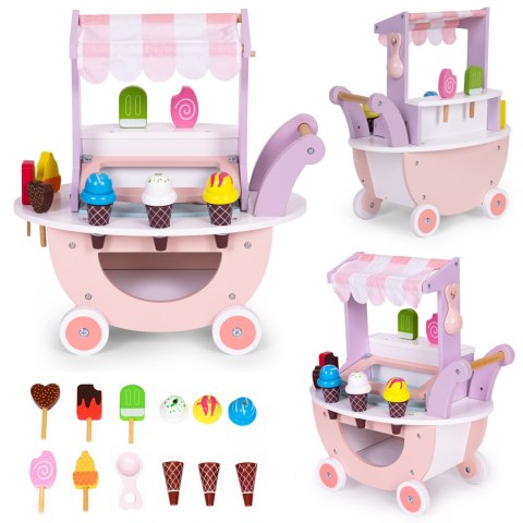 Drewniany wózek lodziarnia dla dzieci sklep 12 elementów ECOTOYS Drewniany wózek lodziarnia dla dzieci sklep 12 elementów ECOTOYS
