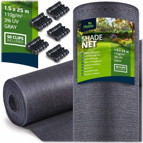 Siatka cieniująca 1,5x25m 110g/m2 + 50 zacisków szara Siatka cieniująca 1,5x25m 110g/m2 + 50 zacisków szara