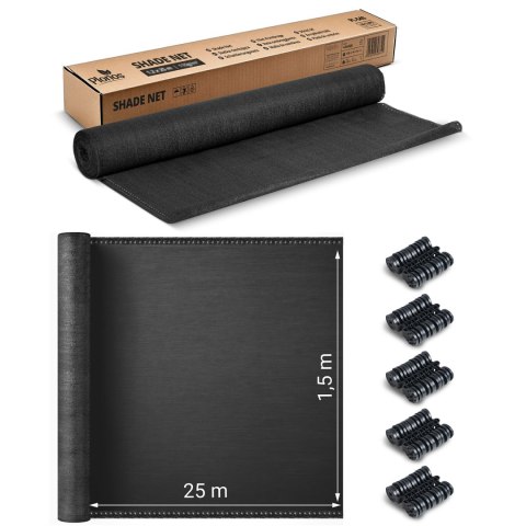 Siatka cieniująca 1,5x25m 110g/m2 + 50 zacisków szara Siatka cieniująca 1,5x25m 110g/m2 + 50 zacisków szara