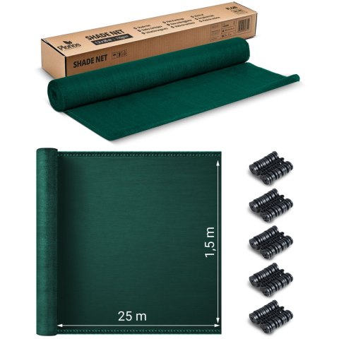 Siatka cieniująca 1,5x25m 140g/m2 + 50 zacisków zielona Siatka cieniująca 1,5x25m 140g/m2 + 50 zacisków zielona