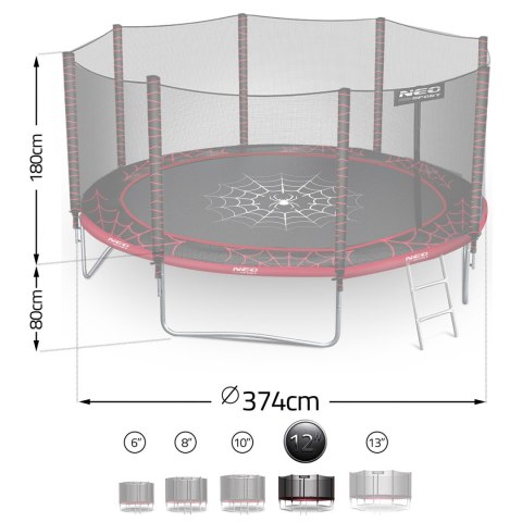 Trampolina ogrodowa 12ft/374cm z siatką zewnętrzną i drabinką Neo-Sport Trampolina ogrodowa 12ft/374cm z siatką zewnętrzną i drabinką Neo-Sport