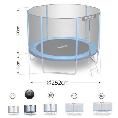 Trampolina ogrodowa 8ft/252cm z siatką zewnętrzną i drabinką Neo-Sport Trampolina ogrodowa 8ft/252cm z siatką zewnętrzną i drabinką Neo-Sport