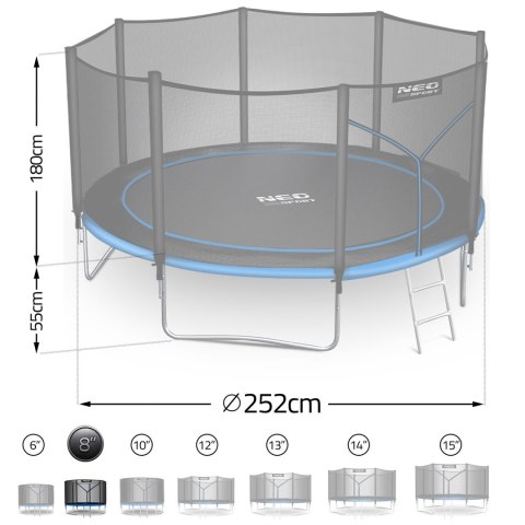 Trampolina ogrodowa 8ft/252cm z siatką zewnętrzną i drabinką Neo-Sport Trampolina ogrodowa 8ft/252cm z siatką zewnętrzną i drabinką Neo-Sport