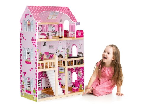 Drewniany domek dla lalek mebelki oświetlenie LED ECOTOYS Drewniany domek dla lalek mebelki oświetlenie LED ECOTOYS