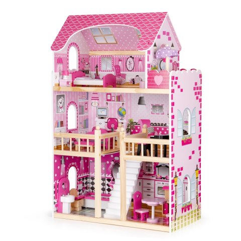 Drewniany domek dla lalek mebelki oświetlenie LED ECOTOYS Drewniany domek dla lalek mebelki oświetlenie LED ECOTOYS