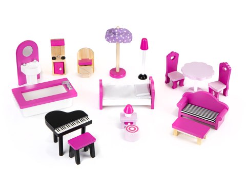 Drewniany domek dla lalek mebelki oświetlenie LED ECOTOYS Drewniany domek dla lalek mebelki oświetlenie LED ECOTOYS