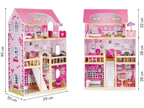 Drewniany domek dla lalek mebelki oświetlenie LED ECOTOYS Drewniany domek dla lalek mebelki oświetlenie LED ECOTOYS