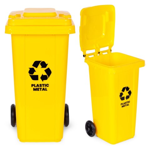 Kosz na smieci pojemnik 120L kubeł śmietnik żółty plastik gumowe koła Kosz na smieci pojemnik 120L kubeł śmietnik żółty plastik gumowe koła