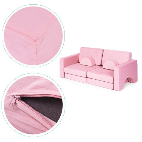 Sofa składana modułowa dla dzieci duża 2-osobowa DIY 10 miękkich poduch - różowa ECOTOYS Sofa składana modułowa dla dzieci duża 2-osobowa DIY 10 miękkich poduch - różowa ECOTOYS