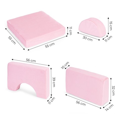 Sofa składana modułowa dla dzieci duża 2-osobowa DIY 10 miękkich poduch - różowa ECOTOYS Sofa składana modułowa dla dzieci duża 2-osobowa DIY 10 miękkich poduch - różowa ECOTOYS