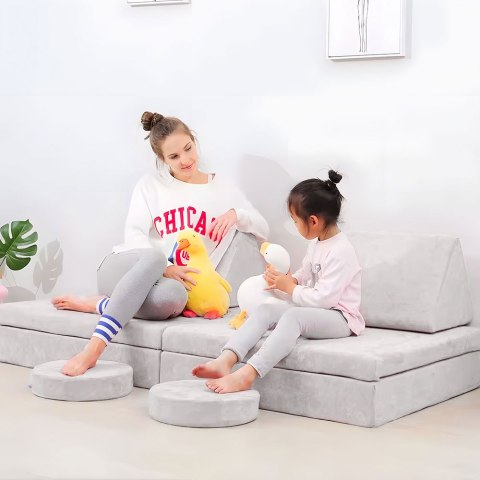 Sofa składana modułowa dla dzieci duża 2-osobowa DIY 10 miękkich poduch - szara ECOTOYS Sofa składana modułowa dla dzieci duża 2-osobowa DIY 10 miękkich poduch - szara ECOTOYS