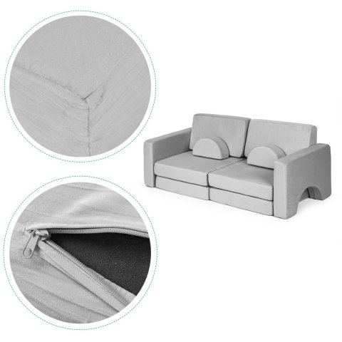 Sofa składana modułowa dla dzieci duża 2-osobowa DIY 10 miękkich poduch - szara ECOTOYS Sofa składana modułowa dla dzieci duża 2-osobowa DIY 10 miękkich poduch - szara ECOTOYS