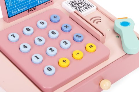 Drewniana kasa fiskalna dla dzieci skaner banknoty monety karta Drewniana kasa fiskalna dla dzieci skaner banknoty monety karta