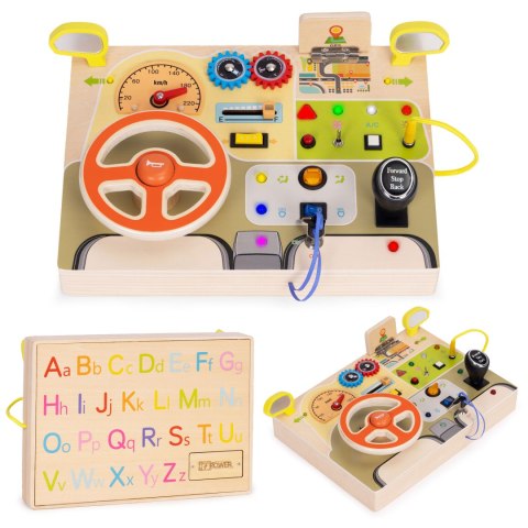 Drewniana tablica manipulacyjna LED sensoryczna dla dzieci panel edukacyjny auto kierownica 14 elementów Drewniana tablica manipulacyjna LED sensoryczna dla dzieci panel edukacyjny auto kierownica 14 elementów