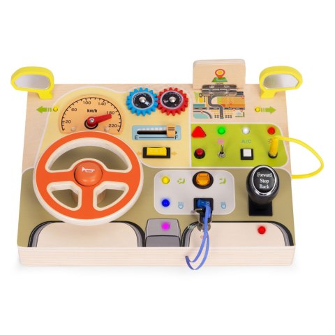 Drewniana tablica manipulacyjna LED sensoryczna dla dzieci panel edukacyjny auto kierownica 14 elementów Drewniana tablica manipulacyjna LED sensoryczna dla dzieci panel edukacyjny auto kierownica 14 elementów