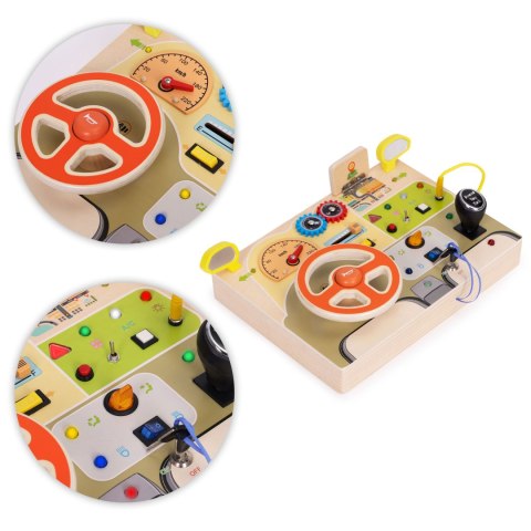 Drewniana tablica manipulacyjna LED sensoryczna dla dzieci panel edukacyjny auto kierownica 14 elementów Drewniana tablica manipulacyjna LED sensoryczna dla dzieci panel edukacyjny auto kierownica 14 elementów