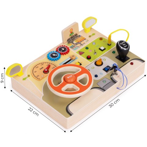 Drewniana tablica manipulacyjna LED sensoryczna dla dzieci panel edukacyjny auto kierownica 14 elementów Drewniana tablica manipulacyjna LED sensoryczna dla dzieci panel edukacyjny auto kierownica 14 elementów