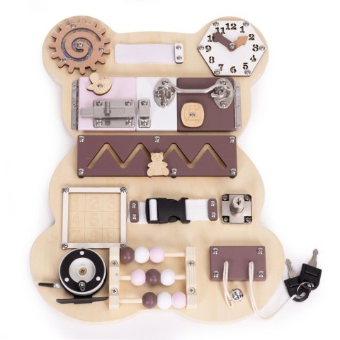 Drewniana tablica manipulacyjna sensoryczna dla dzieci panel edukacyjny miś 12 elementów ECOTOYS Drewniana tablica manipulacyjna sensoryczna dla dzieci panel edukacyjny miś 12 elementów ECOTOYS