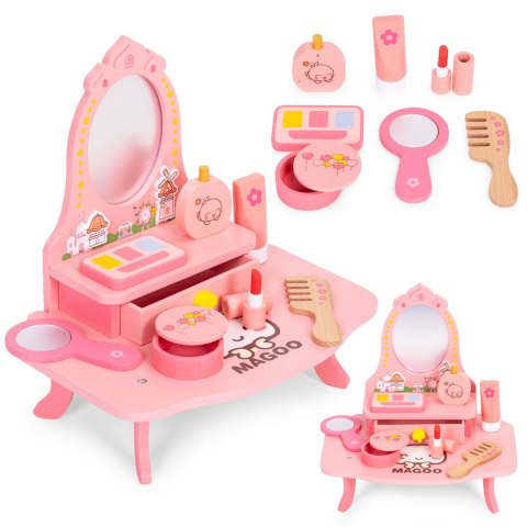 Drewniana toaletka dla dzieci z lustrem i szufladą 7 akcesoriów ECOTOYS Drewniana toaletka dla dzieci z lustrem i szufladą 7 akcesoriów ECOTOYS