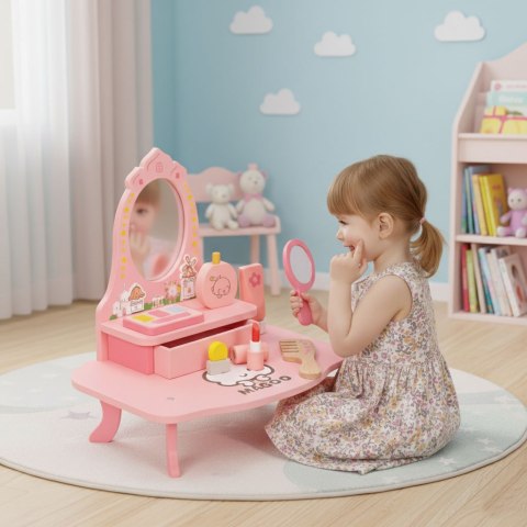 Drewniana toaletka dla dzieci z lustrem i szufladą 7 akcesoriów ECOTOYS Drewniana toaletka dla dzieci z lustrem i szufladą 7 akcesoriów ECOTOYS