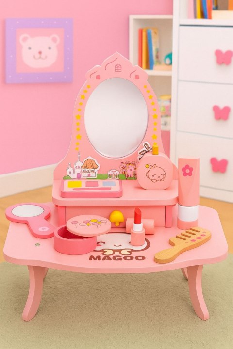 Drewniana toaletka dla dzieci z lustrem i szufladą 7 akcesoriów ECOTOYS Drewniana toaletka dla dzieci z lustrem i szufladą 7 akcesoriów ECOTOYS