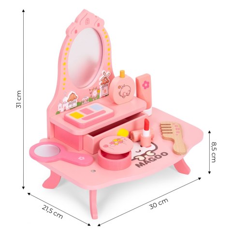 Drewniana toaletka dla dzieci z lustrem i szufladą 7 akcesoriów ECOTOYS Drewniana toaletka dla dzieci z lustrem i szufladą 7 akcesoriów ECOTOYS