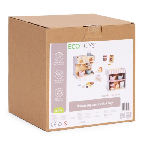 Drewniany ekspres do kawy dla dzieci 2w1 sklepik zestaw baristy 26 akcesoriów ECOTOYS Drewniany ekspres do kawy dla dzieci 2w1 sklepik zestaw baristy 26 akcesoriów ECOTOYS