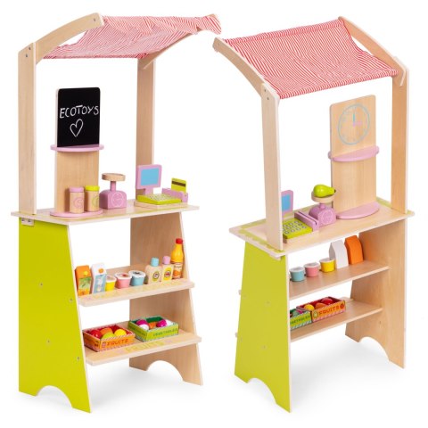 Duży drewniany stragan dla dzieci sklep z terminalem i wagą owoce warzywa 20 elementów ECOTOYS Duży drewniany stragan dla dzieci sklep z terminalem i wagą owoce warzywa 20 elementów ECOTOYS