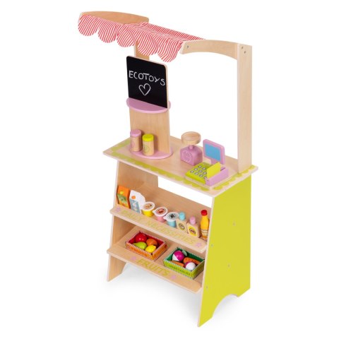 Duży drewniany stragan dla dzieci sklep z terminalem i wagą owoce warzywa 20 elementów ECOTOYS Duży drewniany stragan dla dzieci sklep z terminalem i wagą owoce warzywa 20 elementów ECOTOYS