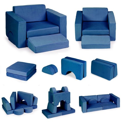 Fotel modułowy dla dzieci DIY 8 miękkich poduch składany - niebieski ECOTOYS Fotel modułowy dla dzieci DIY 8 miękkich poduch składany - niebieski ECOTOYS