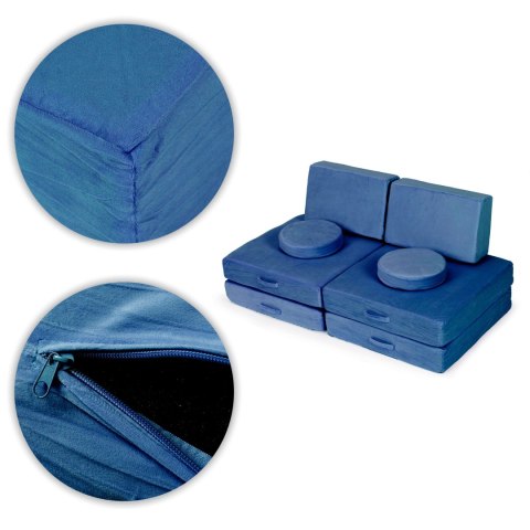 Sofa modułowa duża składana dla dzieci DIY 8 miękkich poduch - niebieska ECOTOYS Sofa modułowa duża składana dla dzieci DIY 8 miękkich poduch - niebieska ECOTOYS