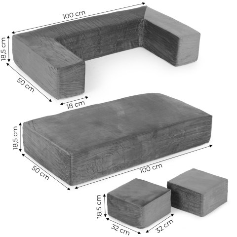 Sofa modułowa składana dla dzieci DIY 4 miękkie poduchy - szara ECOTOYS Sofa modułowa składana dla dzieci DIY 4 miękkie poduchy - szara ECOTOYS