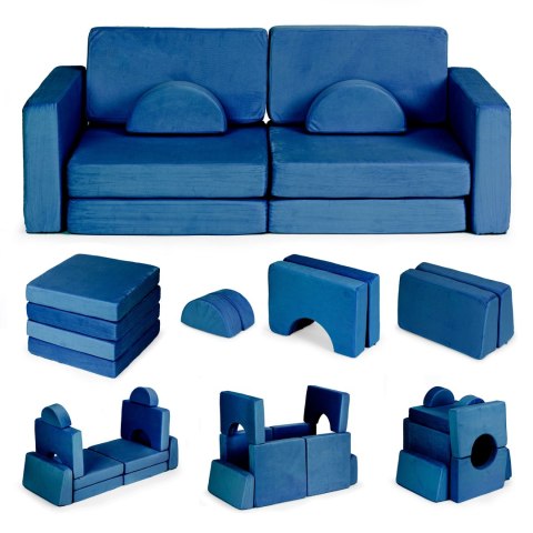 Sofa składana modułowa dla dzieci duża 2-osobowa DIY 10 miękkich poduch - niebieska ECOTOYS Sofa składana modułowa dla dzieci duża 2-osobowa DIY 10 miękkich poduch - niebieska ECOTOYS