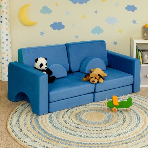 Sofa składana modułowa dla dzieci duża 2-osobowa DIY 10 miękkich poduch - niebieska ECOTOYS Sofa składana modułowa dla dzieci duża 2-osobowa DIY 10 miękkich poduch - niebieska ECOTOYS
