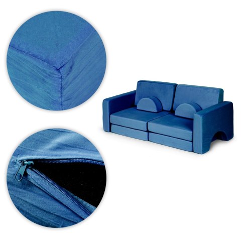 Sofa składana modułowa dla dzieci duża 2-osobowa DIY 10 miękkich poduch - niebieska ECOTOYS Sofa składana modułowa dla dzieci duża 2-osobowa DIY 10 miękkich poduch - niebieska ECOTOYS