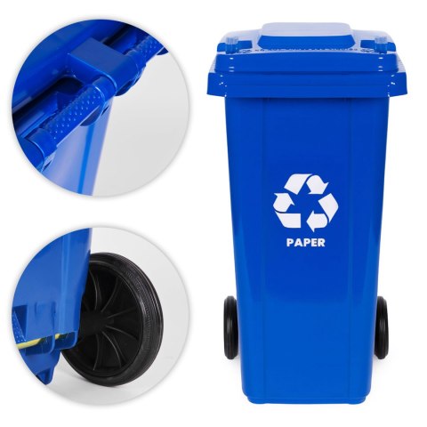 Zestaw 3 koszy na śmieci pojemniki 3x120L niebieski zielony żółty makulatura szkło plastik gumowe koła Zestaw 3 koszy na śmieci pojemniki 3x120L niebieski zielony żółty makulatura szkło plastik gumowe koła