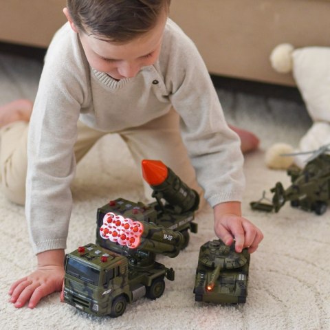 WOOPIE Zestaw Pojazdów Wojskowych z Wyrzutnią Czołg Helikopter 4SZT Skala 1:20